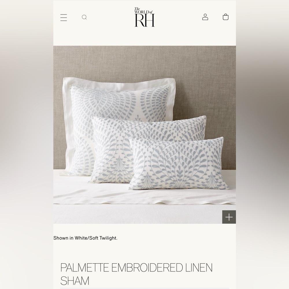 Restoration Hardware-Palmette Embroidered Linen King Shams-NWT! SET OF 2